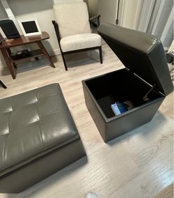 Set of 2 Faux Leather Storage Ottoman