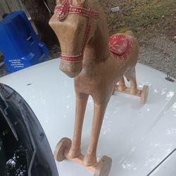 Wooden  Horse On Wheels 