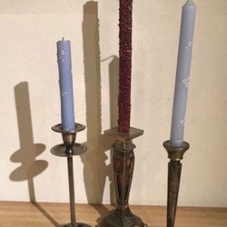 3 Ornate Silver Plated Candlesticks Candleholders Candle Holders Pottery Barn Amber Black Glass 