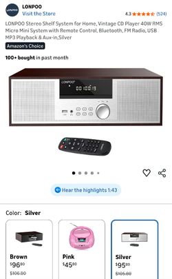 LONPOO Stereo Shelf System for Home, Vintage CD Player 40W RMS Micro Mini System with Remote Control, Bluetooth, FM Radio, USB MP3 Playback & Aux-in,S