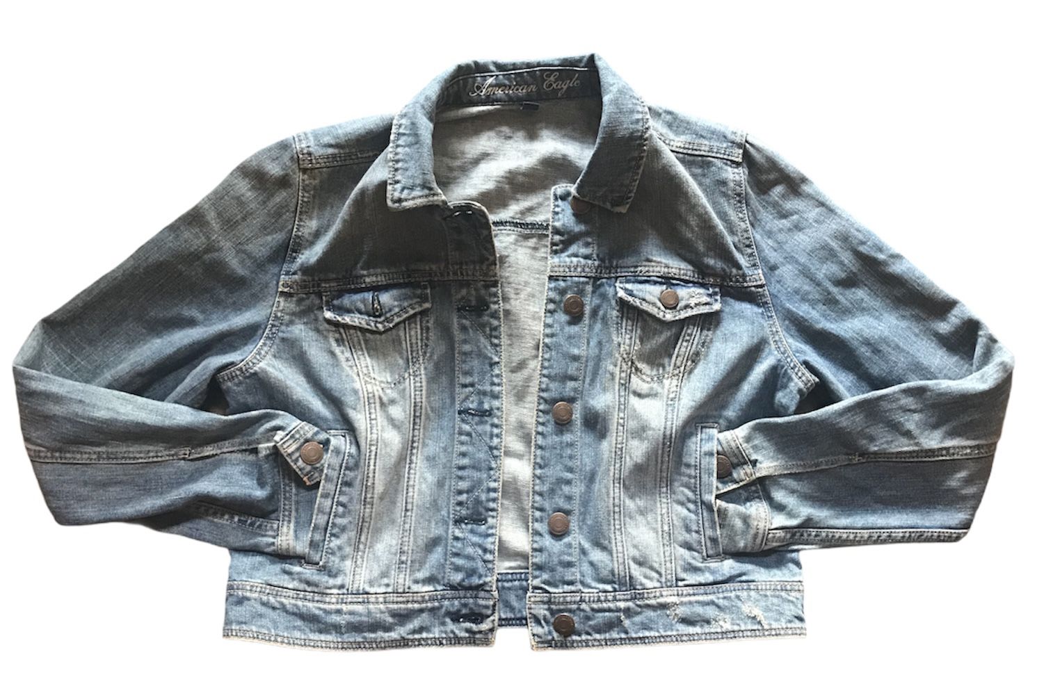 American Eagle Denim Jean Jacket Distressed Cropped Womens XL