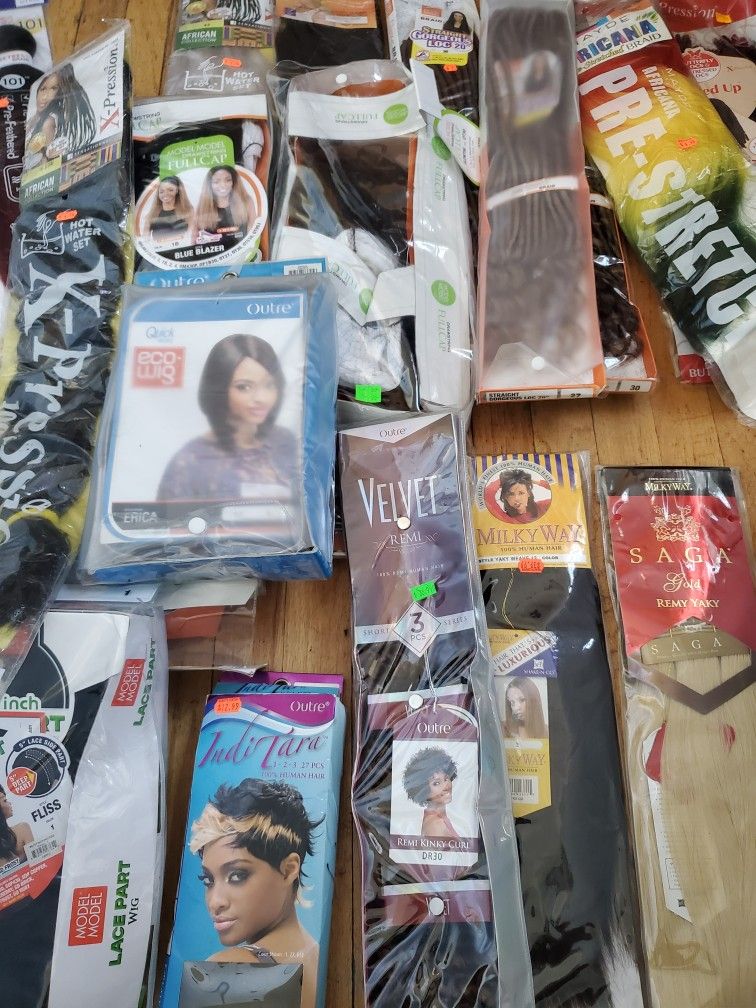 Lot Of Human Hair, Wigs And Hair Extensions