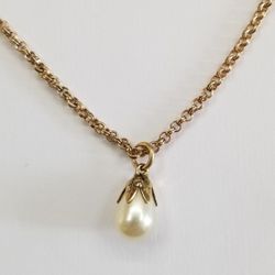 White Bead Pendant On Gold Filled Chain 