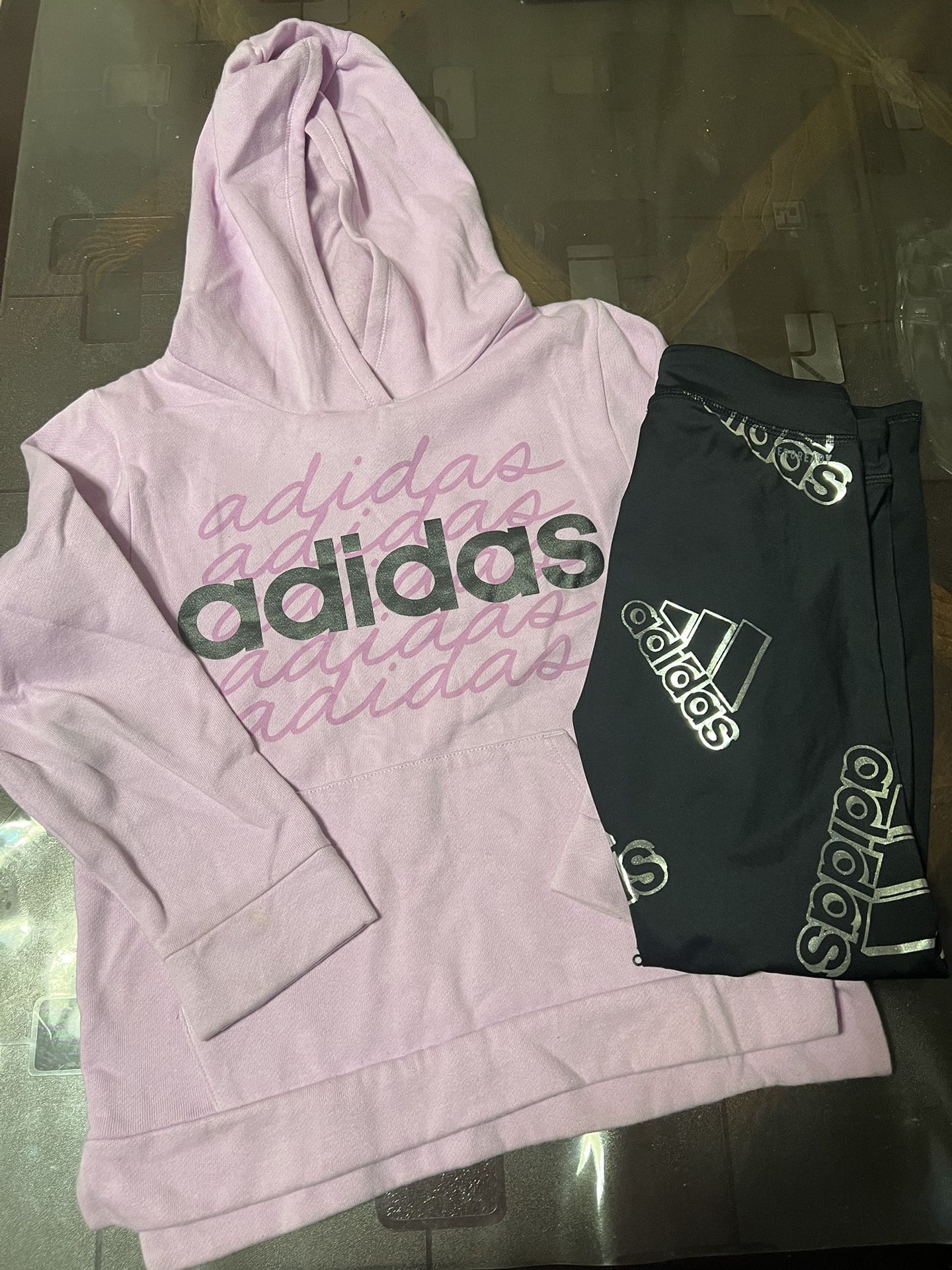 Adidas purple hoodie and black tights size 7/8