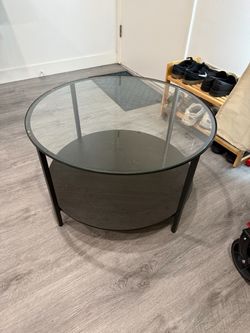 Round Glass Top Coffee Table with Bottom Shelf