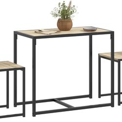 HOMCOM 3-Piece Industrial Dining Table Set for 2, Oak