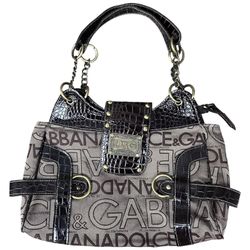 Vintage D&G Dolce & Gabbana Brown Leather Shoulder Bag All Over Logo (Has Stain)