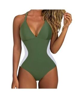 Green and White One-Piece Swimsuit