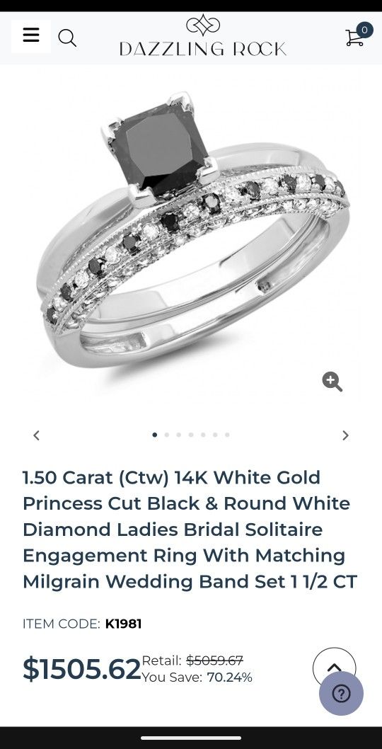 14K White Gold/Black Diamond Wedding Ring Set