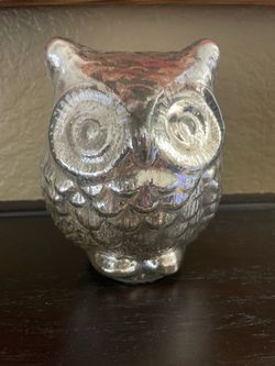 Silver Glass Owl - Shabby Chic, Farmhouse Decor