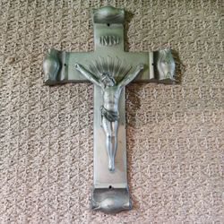 Vintage S & Co Silverplate Religious Gothic Inri Wall Crucifix Cross 

