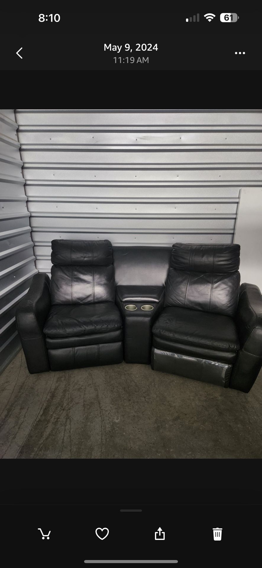 2 Seat Theater Recliner With Center Storage