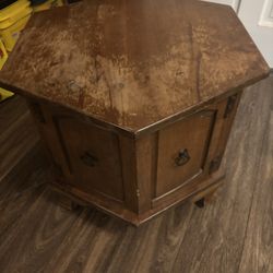 Antique Solid wood hexagon side table
