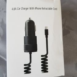 4.8A Car Charger With iPhone Retractable Cord