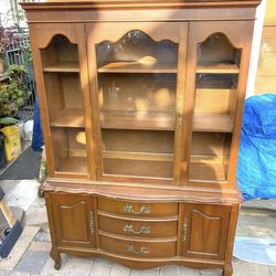 Vintage Stanley Solid Hickory Wood China Cabinet Hutch Buffet