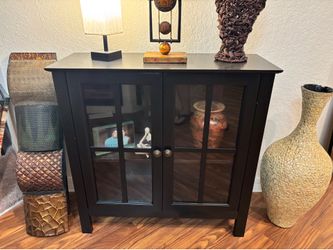 Black unique sideboard with glass doors