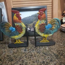 Cast Iron Rooster Bookends