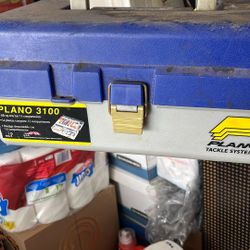 Fishing Box With Fishing Stuff On It 