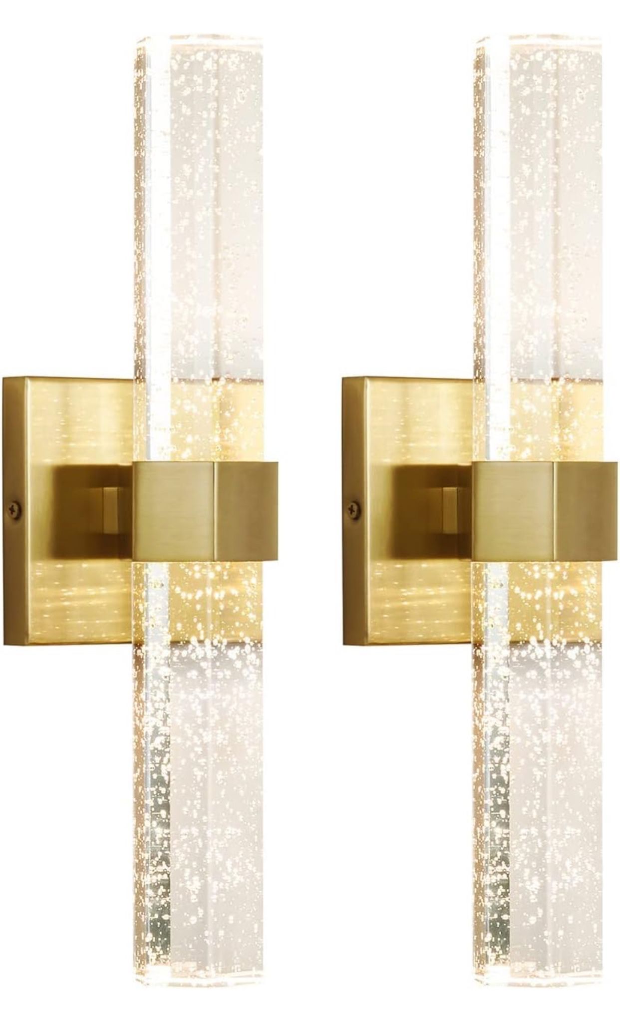 Wall Sconces Set of Two - Gold Sconces Wall Lighting 14W Dimmable LED Crystal Bathroom Light Fixture with Bubble Glass 15.7inch Indoor Vanity Lights f