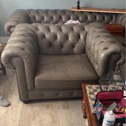 Genuine Leather Love Seat/ Small Couch 