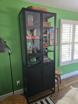 Crate and Barrel Black Metal and Glass Display Cabinet