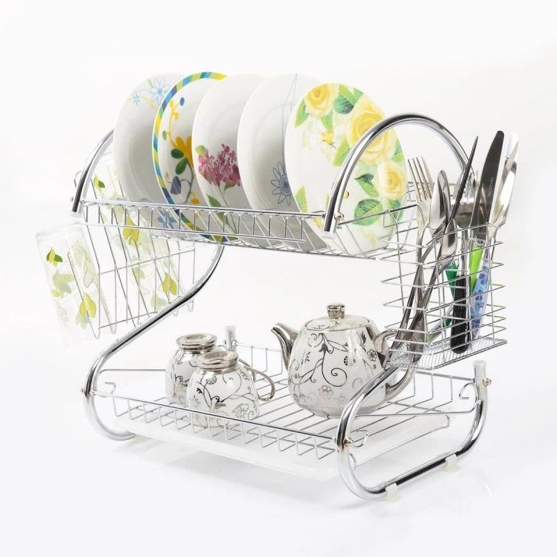 S-shaped Kitchen Dish Cup Drying Rack Holder 2-Tier Dish Dryer Bowl Rack Sink Drainer Kitchen Storage Organizer