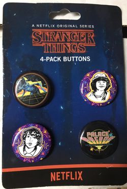 Stranger Things 4-Pack Buttons (Demogorgon, Dustin, Mike & Palace Arcade)