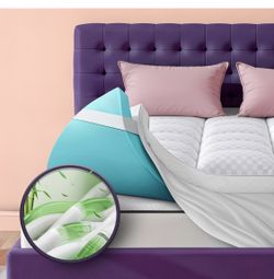 Dual Layer 4 Inch Memory Foam Mattress Topper for Pressure Relief with 4X Support, 2" Pillow Top Queen Mattress Topper 50% Viscose Made from Bamboo Pl