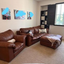 Arizona Leather Sofa Chair Ottoman