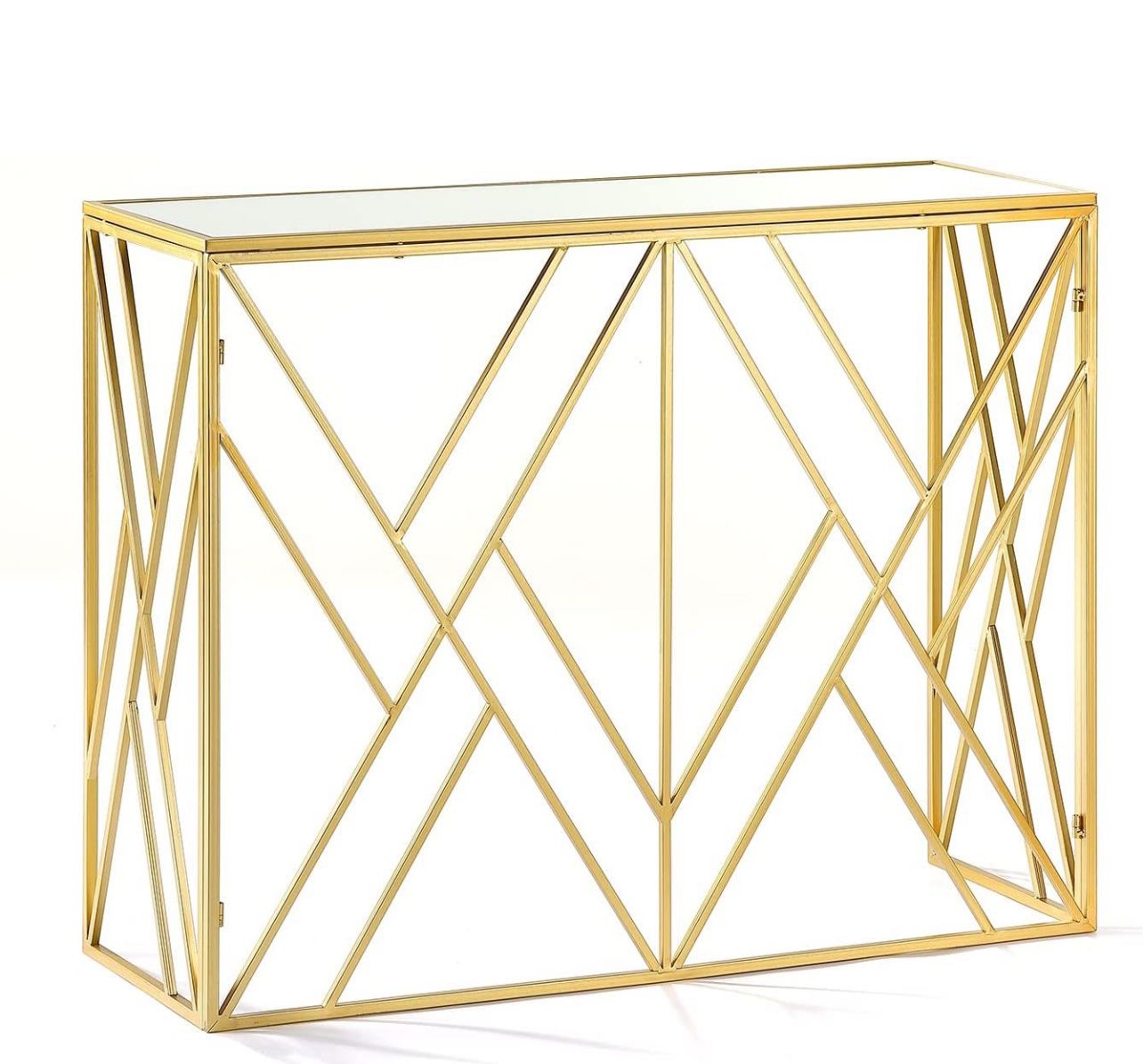 YiLifebes Modern Glass Console Table, 40" Gold Sofa Table with Sturdy Metal Frame and Mirror Tempered Glass Top, for Living Room Entryway Bedroom, Gol