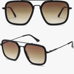 GMKATEYE Classic Square Aviator Sunglasses for Women, Brown Grad