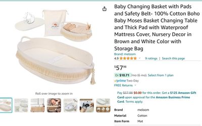 Baby Changing Basket with Pads and Safety Belt- 100% Cotton Boho Baby Moses Basket