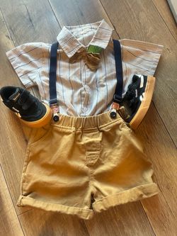 Baby Boy Outfit Set with Suspenders and Bow Tie
