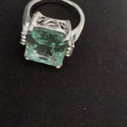 Aqua Blue Gem Ring With Three Rhinestones On Side