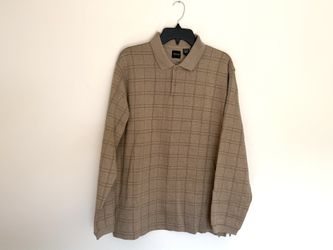 Arrow USA 1851 Men's long sleeve pullover polo sweater, featuring a windowpane check pattern