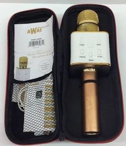 BONAOK IS Wireless Bluetooth Karaoke Microphone 3 in 1 Portable Mic Gold w/ Case