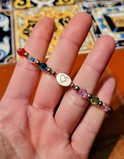 Silver Beaded and Multi-Colored Crystal Beaded Bracelet