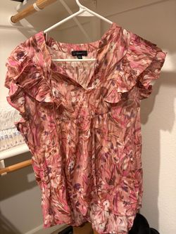 Floral Ruffle Blouse Pink Short Sleeve Top