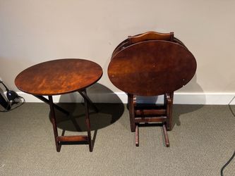 Mahogany Oval Folding Tray Tables Set