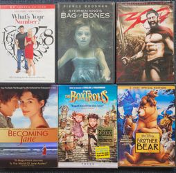 DVDs.  6 listed.  All are 3 each.  Box trolls unopened.  Brother Bear 2 disc special edition.