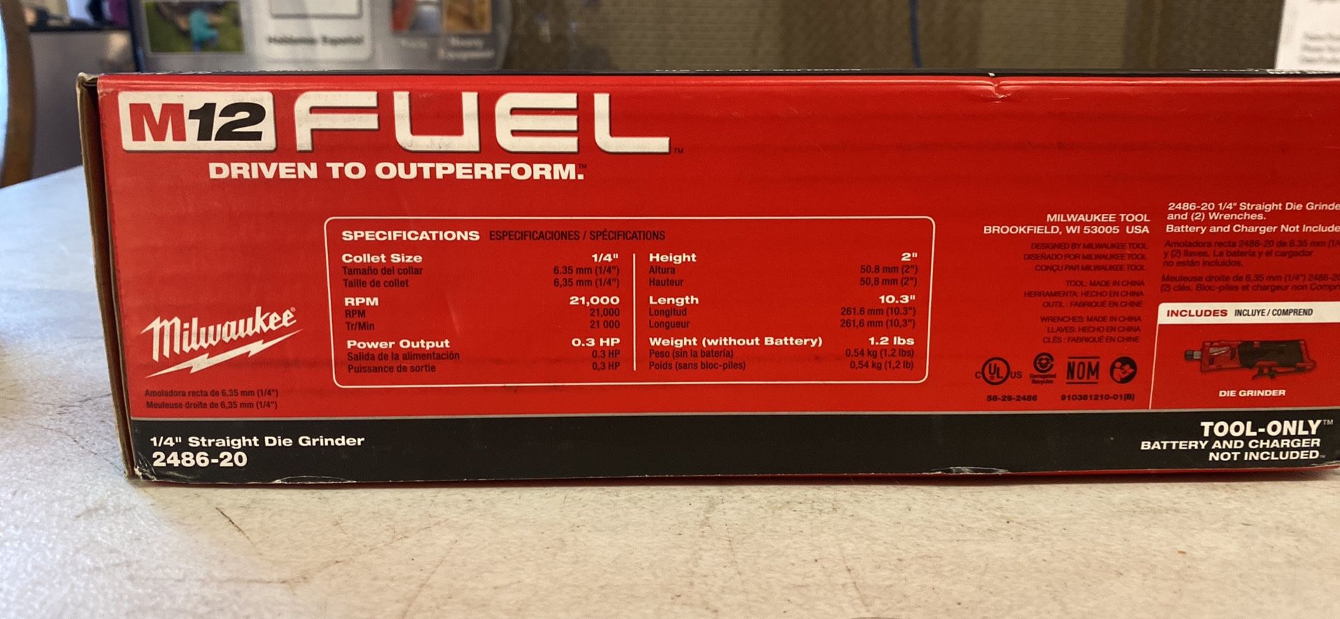 Milwaukee M12 FUEL 12 Volt Lithium Ion Brushless Cordless 1/4 in. Straight  Die Grinder (Tool