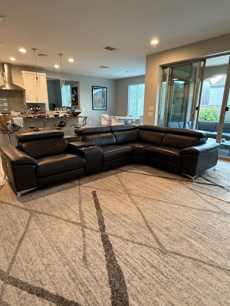 5 Piece Dark Grey/Black Custom Made Leather Sectional