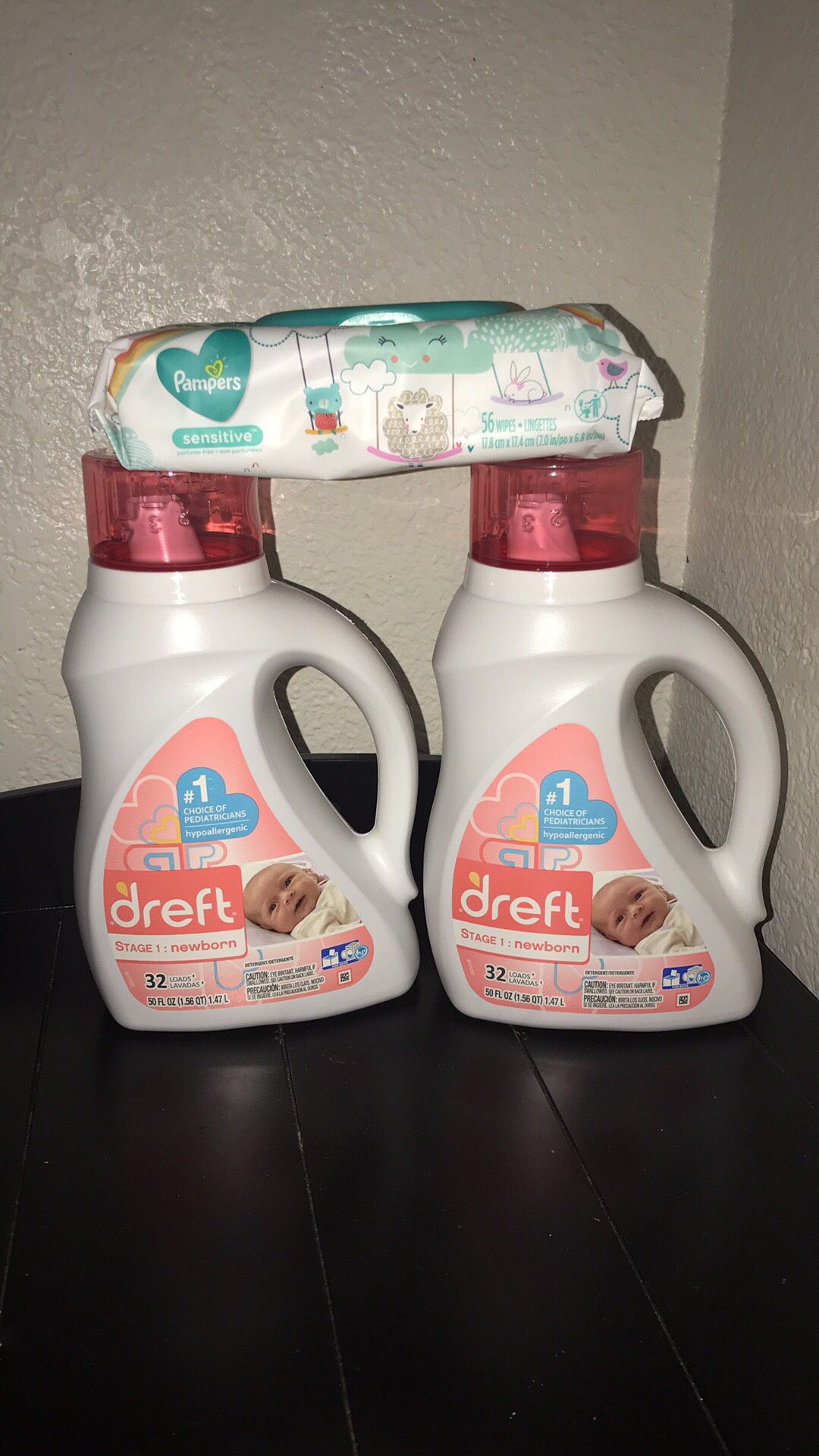 Dreft Detergent and Pampers Baby Wipes