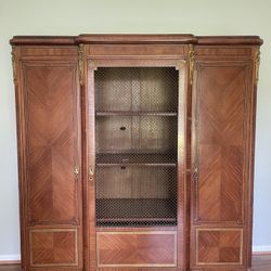 French Louis XVI Style Inlaid Carved Walnut Ormolu Bookcase, Early 20th C.,