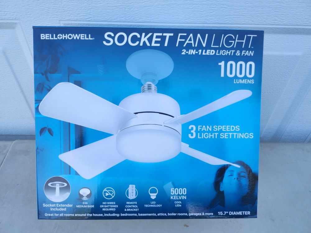 Bell+Howell Socket Fan Light 2-in-1 LED Light & Fan -BRAND NEW