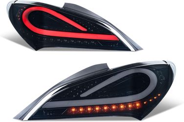 Car Tail Light Assembly Fit For Hyundai Genesis Coupe 2009-2014 DRL Brake Light Flowing Water Flicker Tail Lamps Taillights(Red Smoke) 2 PCs.
