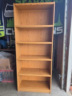 Tall Oak Finish Bookcase 5 Shelves