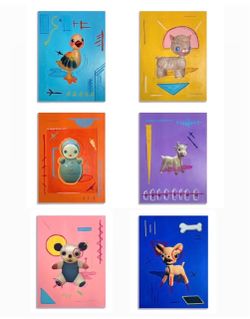Lot of 6 Original Mixed Media Child-Like Paintings