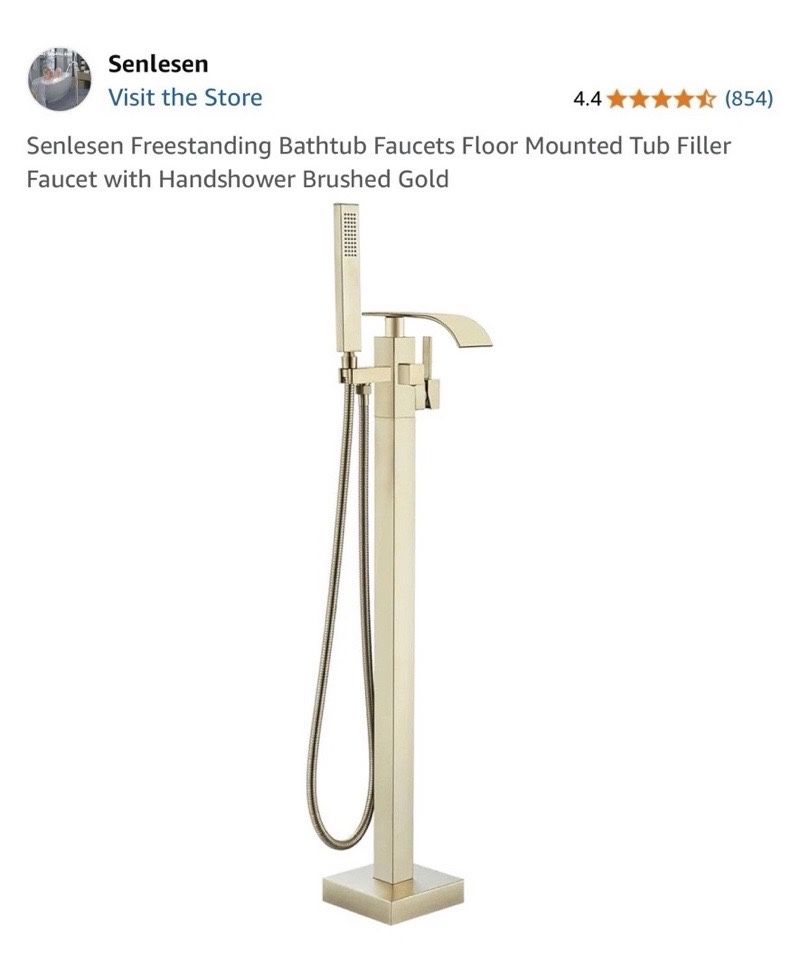 Senlesen Freestanding Bathtub Faucets Floor Tub Filler Handshower Brushed Gold