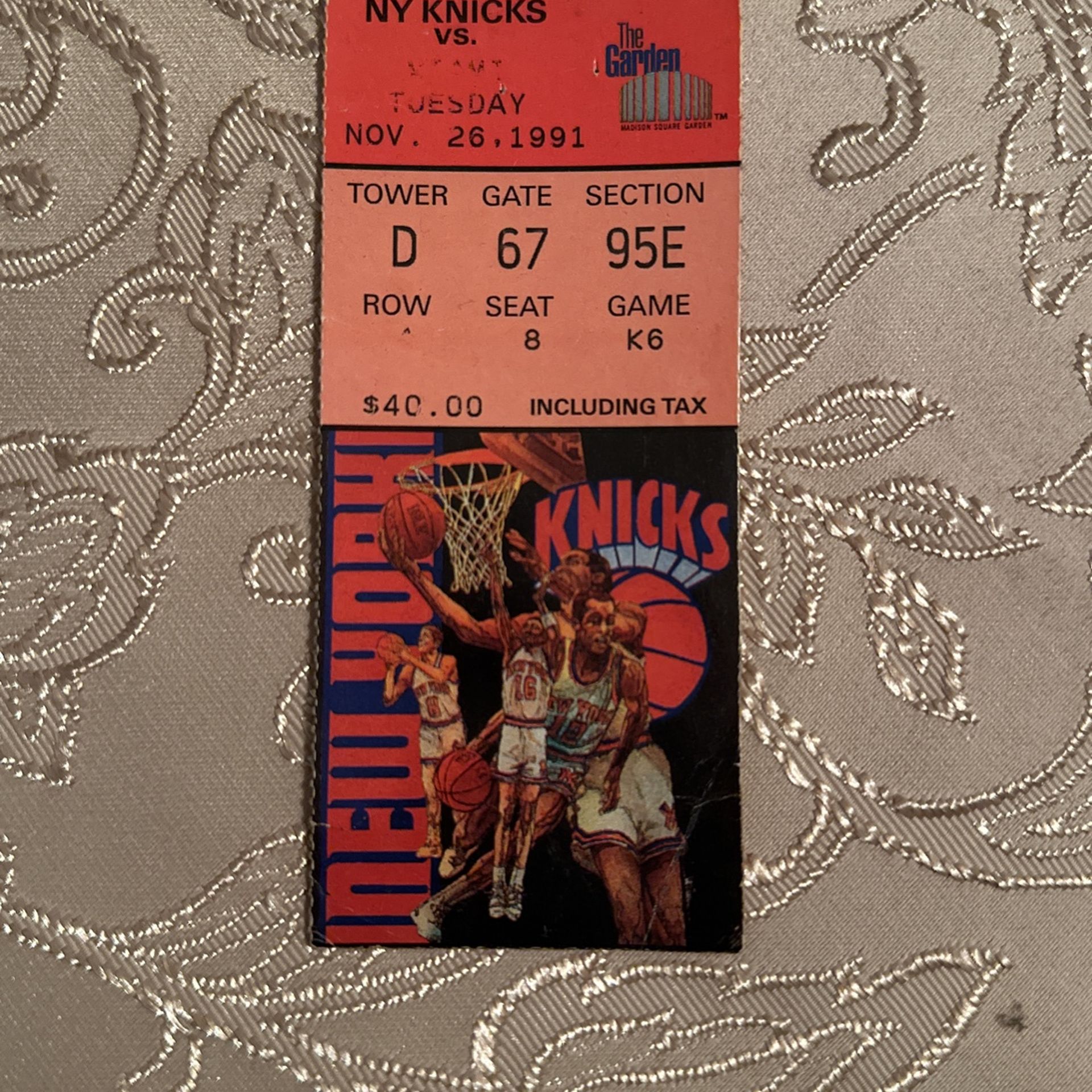NY vs. Miami Nov 26 ‘91 Ticket